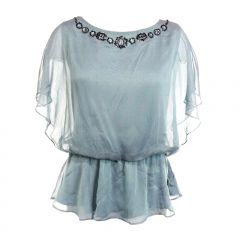 Blue Beaded Batwing Blouse