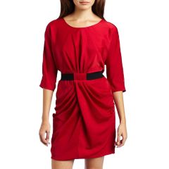 Red Satin Iselin Draped Cocktail Dress