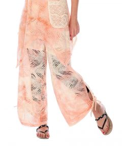 Cream Patchwork Sheer Palazzo Pants