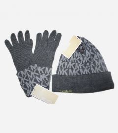 Signature Gray and Light Gray Logo Winter Hat Cap Beanie and Gloves