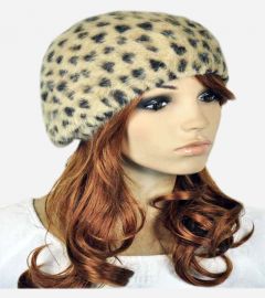 Sexy Leopard Warm Rabbit Fur Lady Womens Witer Beret Hat Beanie Ski Cap
