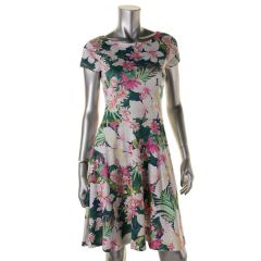 Multicolor Floral Fit & Flare Boat-Neck Dress