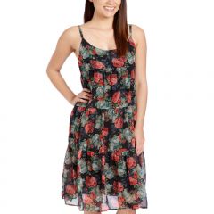 Black Floral Empire-Waist Dress
