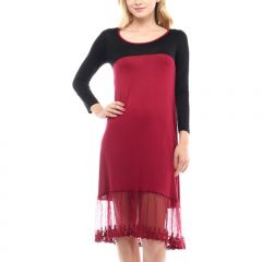 Burgundy & Black Lace-Hem Scoop Neck Dress