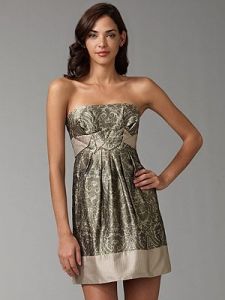 Gold Floral Jaquard Evening Cocktail Dress