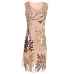 Beige Palm Tree Sequins Dress