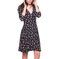 Black & Pink Floral Surplice Dress