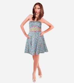 Blue Multi Color Floral Print Empire Dress
