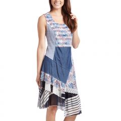 Blue & Black Patchwork Sleeveless Dress