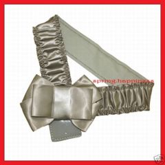 WOMEN'S ELASTIC STRETCH SATIN BOW TIE SILVER WAIST BELT NEW