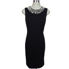 White Jeweled-Neck Little Black Dress 