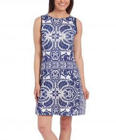 Blue & White Arabesque Sleeveless Dress