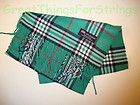 100% Cashmere Winter Scarf Scarve Scotland Warm Green Red White Check Plaid NEW