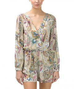 Beige Paisley Surplice Romper