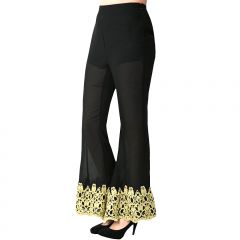 Black Lace-Hem Flare Pants