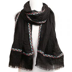 Black Geometric Fringe Scarf