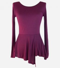 Wine Asymmetrical Peplum Top