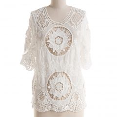 White Crochet Scallop-Hem Top 