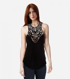 Black Silky Crochet Trim Top