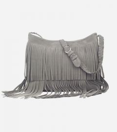 Grey Fringe Tassel Faux Suede Bag
