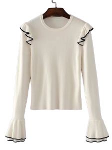 White Layered Bell Cuff Frill Trim Sweater