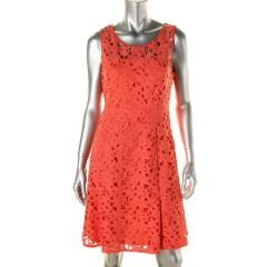Coral Lace Fit-and-Flare Dress