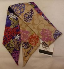 NWT COACH 100% Silk Daisy Signature Applique Ponytail or Neck Scarf F83299
