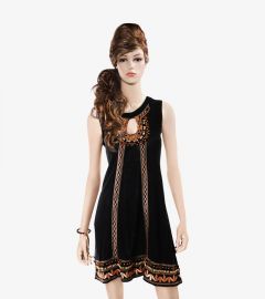 Black & Gold Embellished A-Line Dress