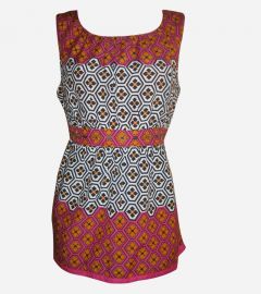 Multi Colored Geometric Silk Blend Top