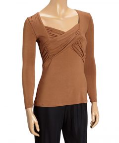 Brown Vicuna Crisscross Three-Quarter Sleeve Top