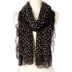 Black Lace-Trim Polka Dot Scarf