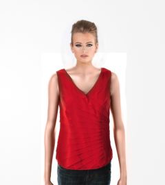 Red Sleeveness Pleated Shirtd Blouse
