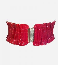 Red Stretch & Ruffle Patent Leather Belt
