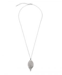 Silvertone Filigree Leaf Pendant Necklace