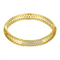 Cubic Zirconia & Gold Hollow Ingrained Bangle