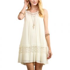 Cream Floral Crochet Keyhole Shift Dress