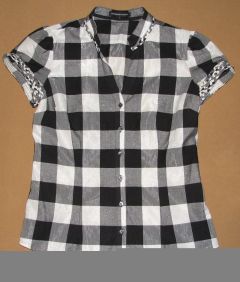 Womens Black And White Checkered Blouse Top