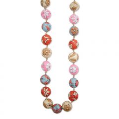 Pink & Blue Floral Wooden Bead Necklace
